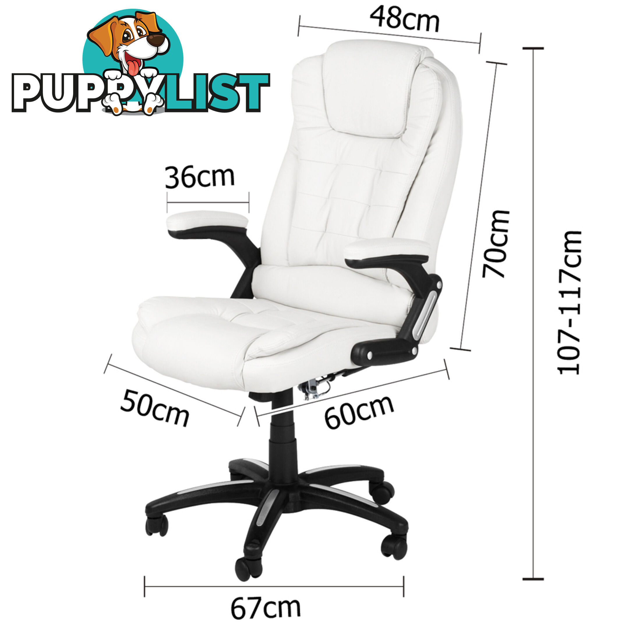 8 Point Massage Executive PU Leather Office Computer Chair White