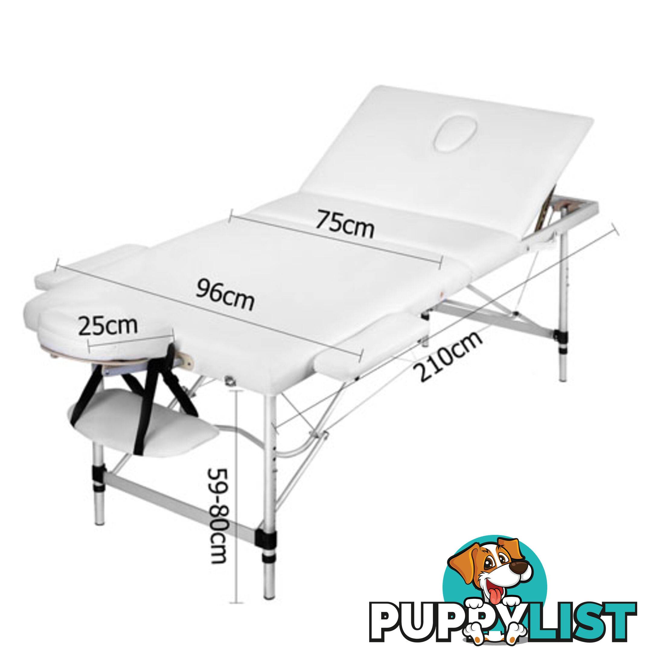 Portable Aluminium 3 Fold Massage Table Chair Bed White 75cm