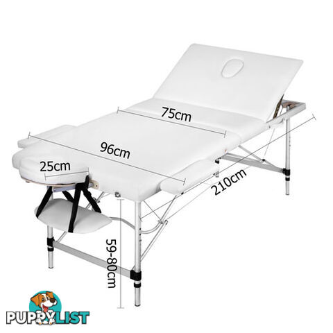 Portable Aluminium 3 Fold Massage Table Chair Bed White 75cm