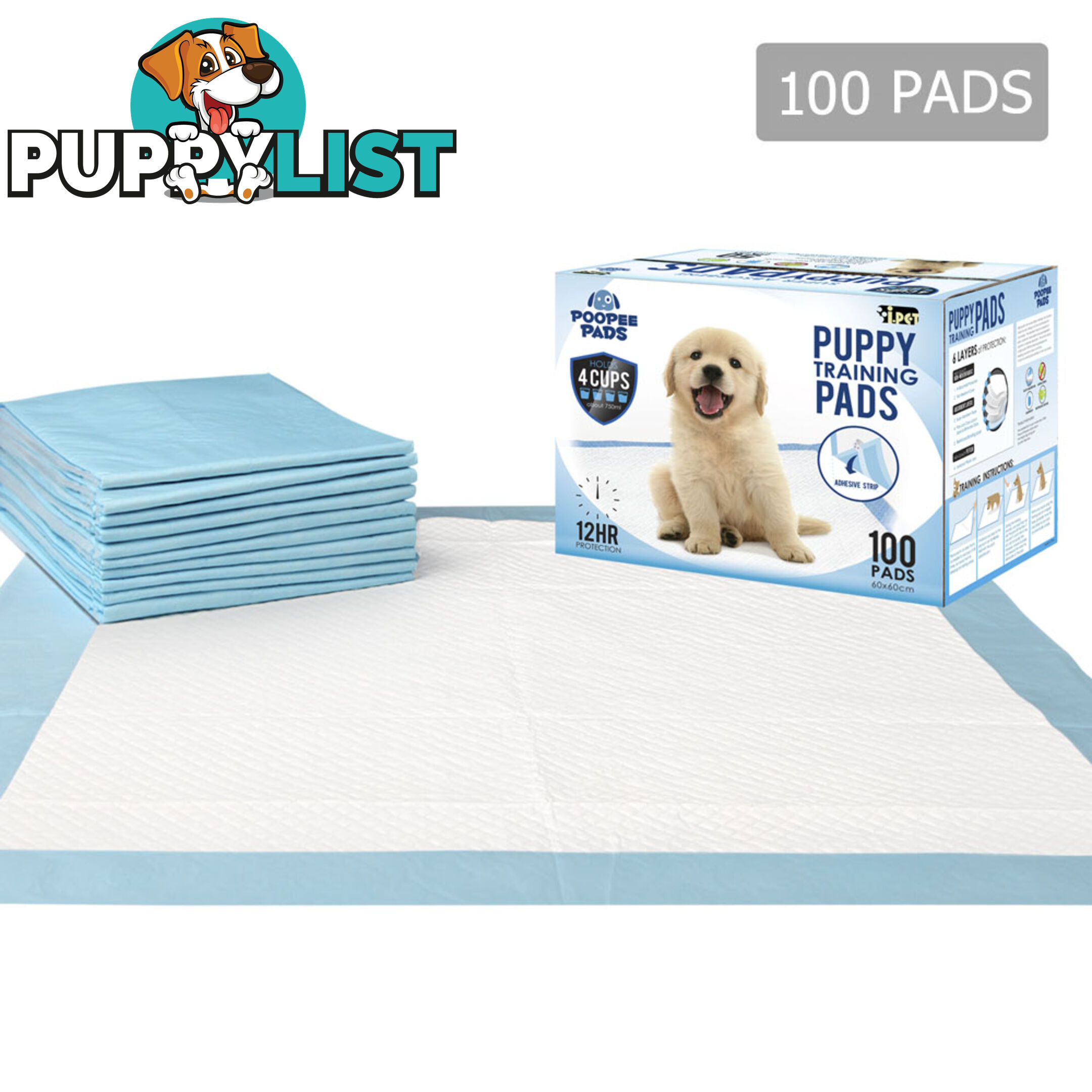 100 Puppy Pet Dog Toilet Training Pads Blue