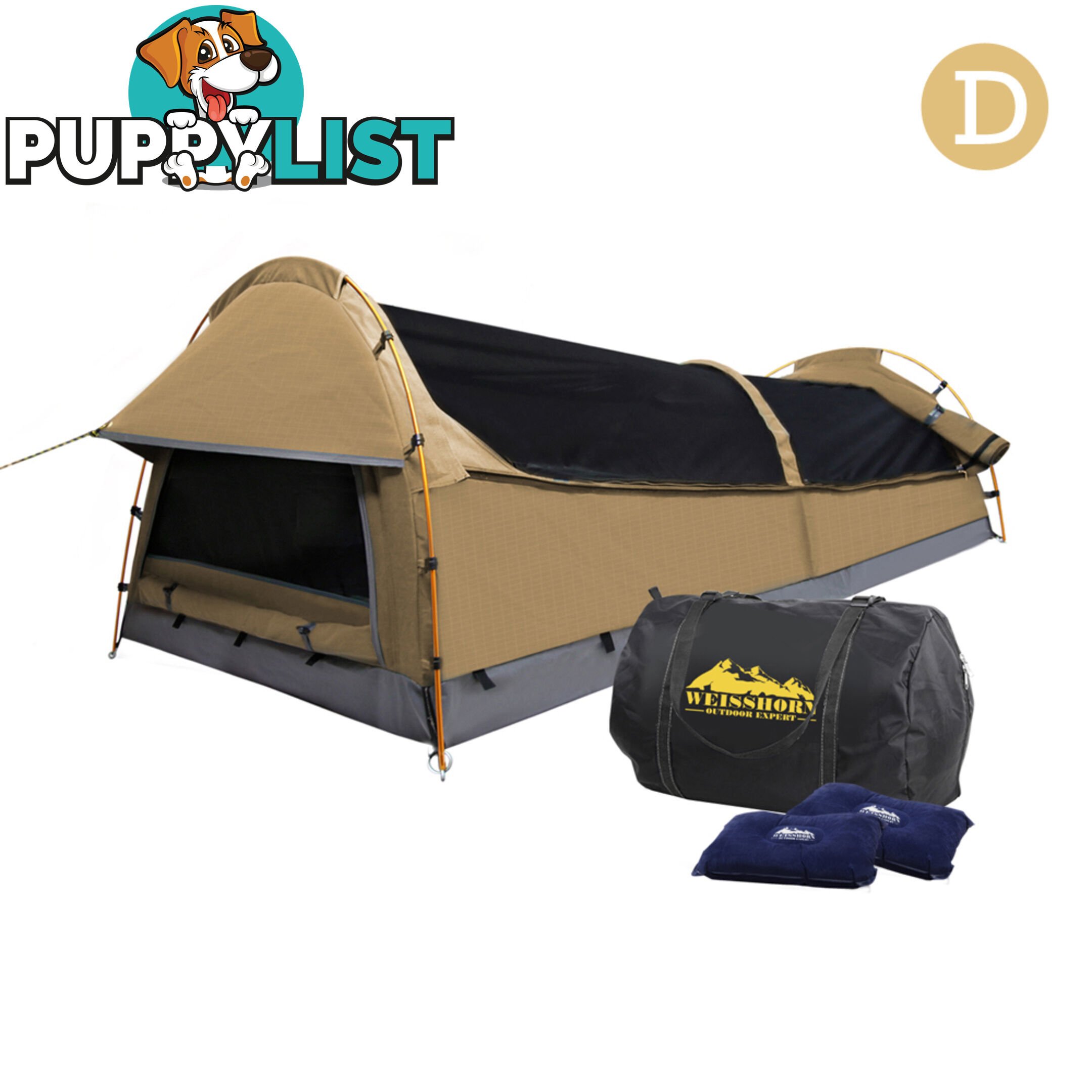 Double Camping Canvas Swag Tent Beige w/ Air Pillow