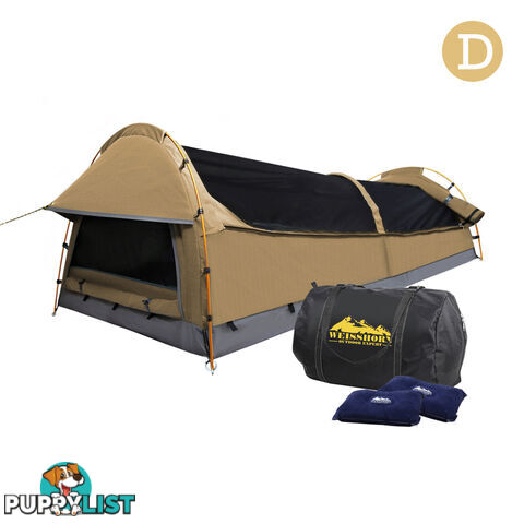 Double Camping Canvas Swag Tent Beige w/ Air Pillow