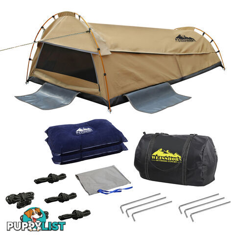 Double Camping Canvas Swag Tent Beige w/ Air Pillow