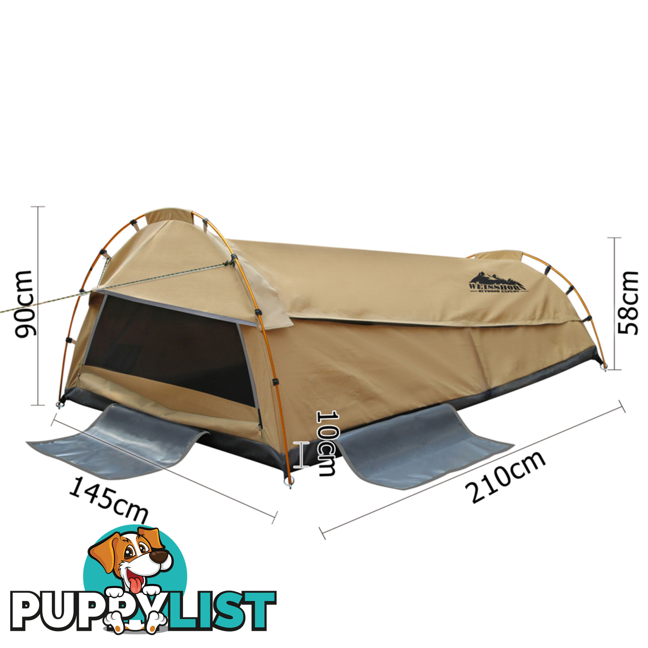 Double Camping Canvas Swag Tent Beige w/ Air Pillow