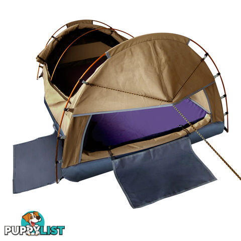 Double Camping Canvas Swag Tent Beige w/ Air Pillow