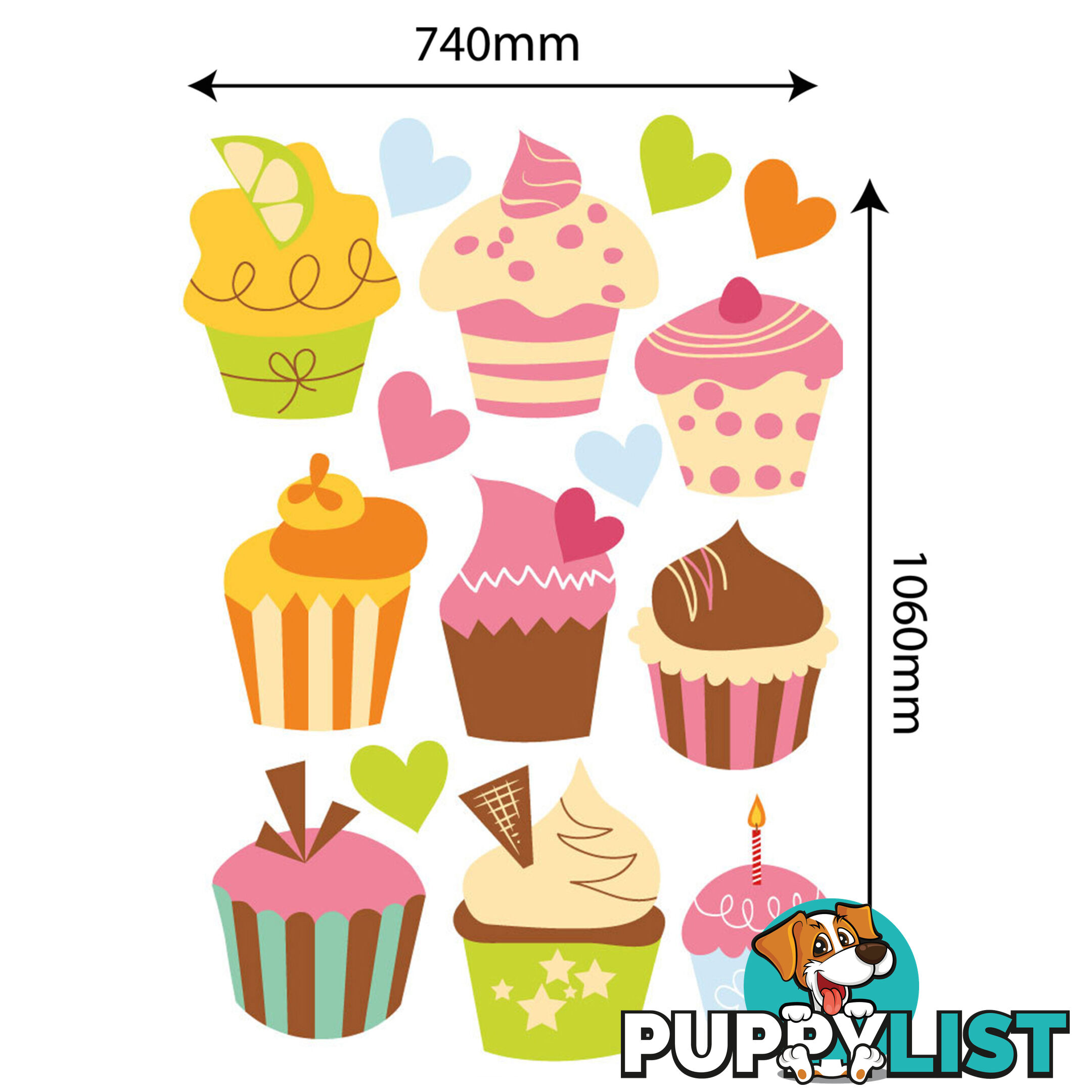 Extra Large Size Cute Cupcakes Wall Stickers - Totally Movable and Reusable