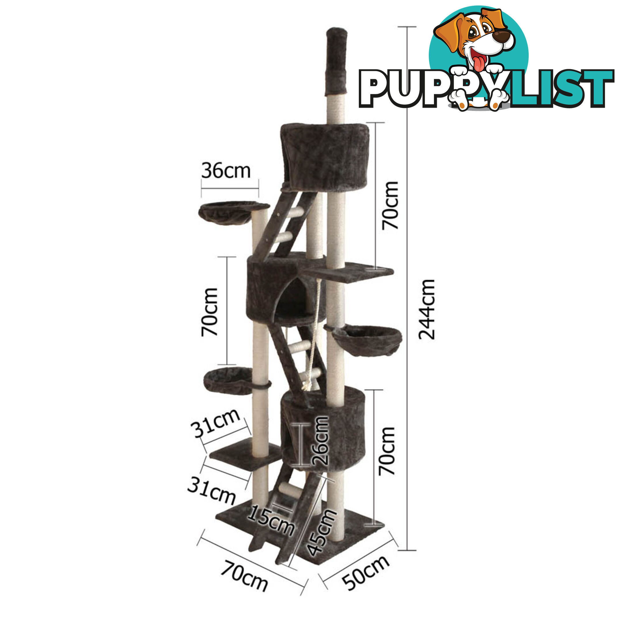 Cat Scratching Poles Post Furniture Tree 244cm Dark Grey