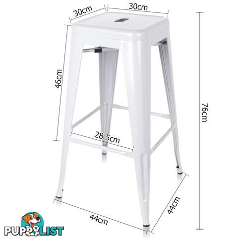 Set of 2 Steel Kitchen Bar Stool 76cm White