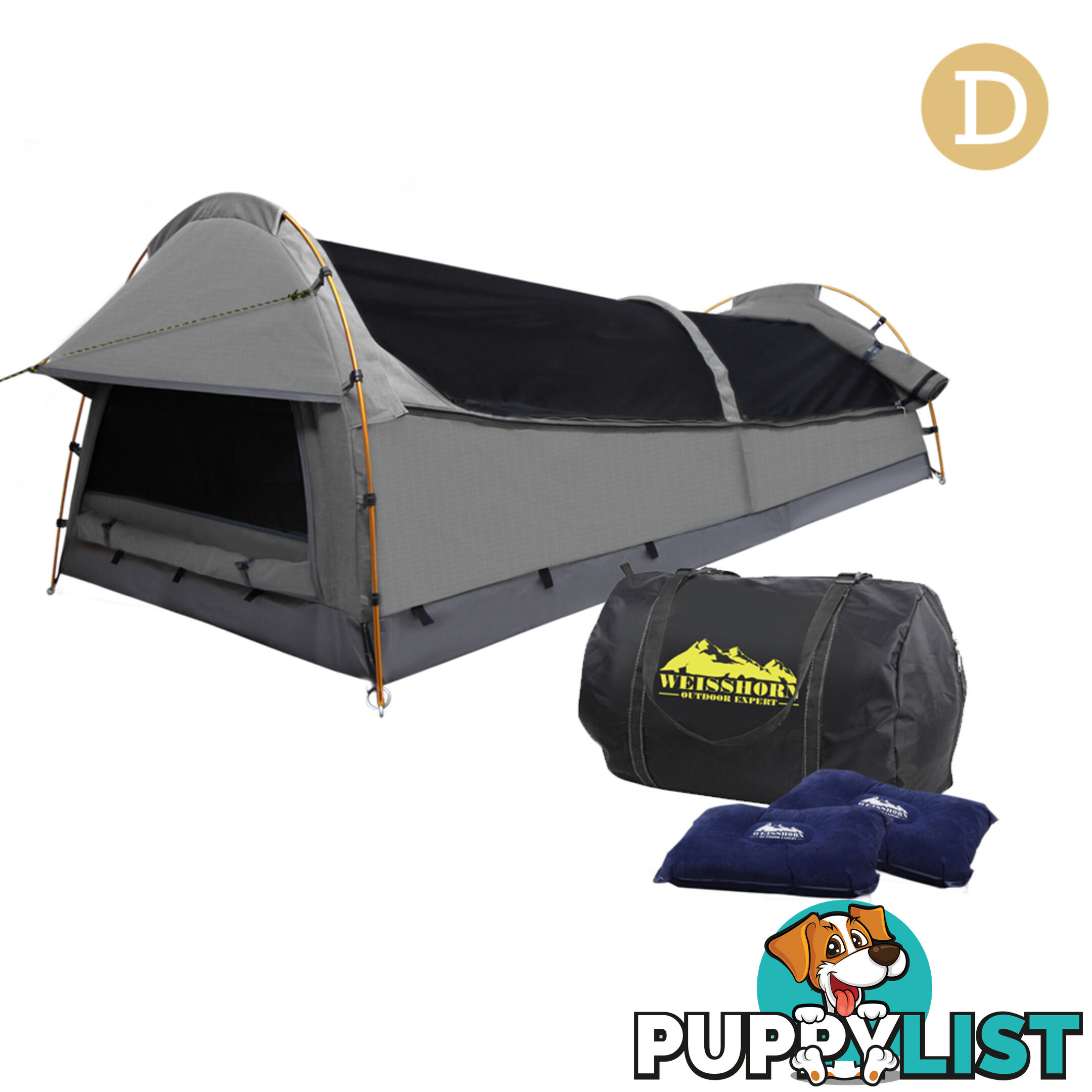 Double Camping Canvas Swag Tent Grey w/ Air Pillow