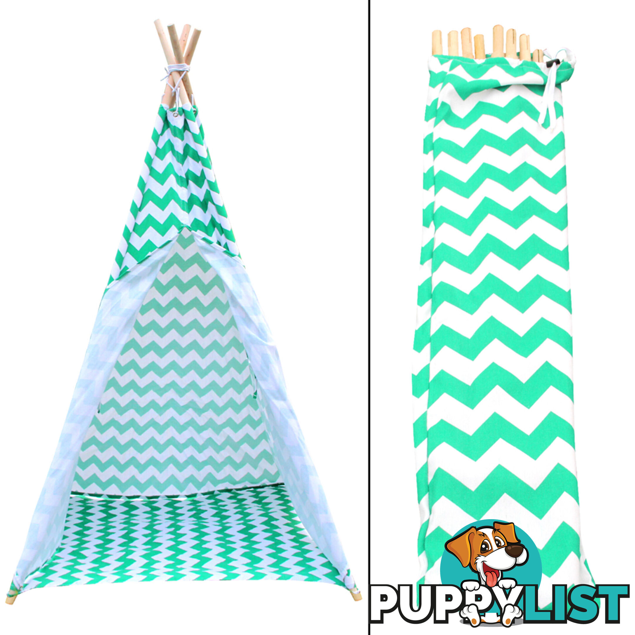 4 Poles Teepee Tent w/ Storage Bag Green