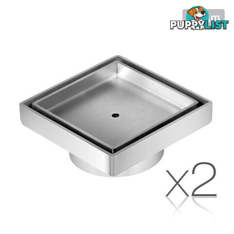 Set of 2 Square Stainless Steel Shower Grate Drain Floor Bathroom 95mm