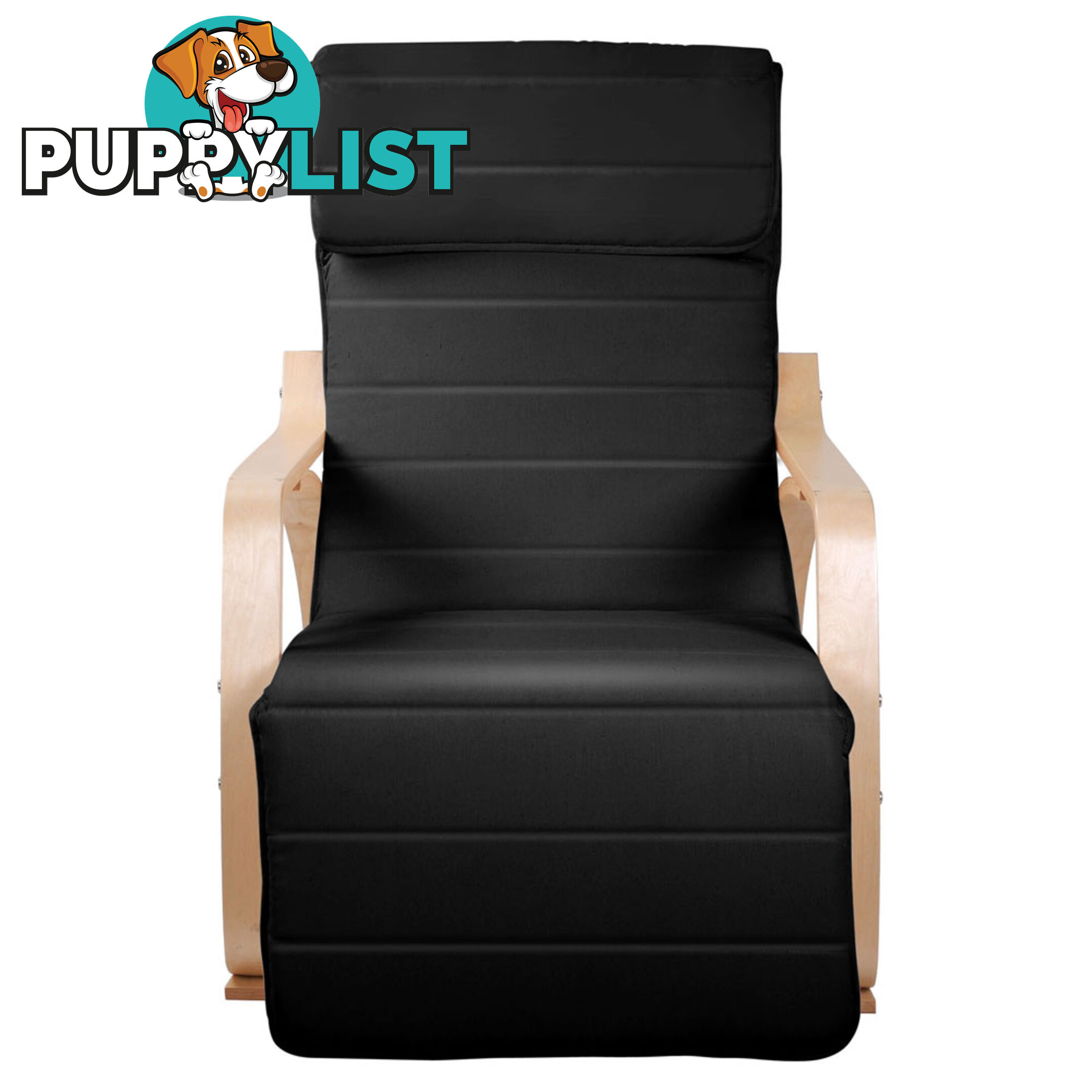 Birch Plywood Adjustable Rocking Recliner Lounge Arm Chair w/ Fabric Cushion Black