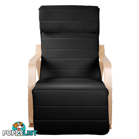 Birch Plywood Adjustable Rocking Recliner Lounge Arm Chair w/ Fabric Cushion Black