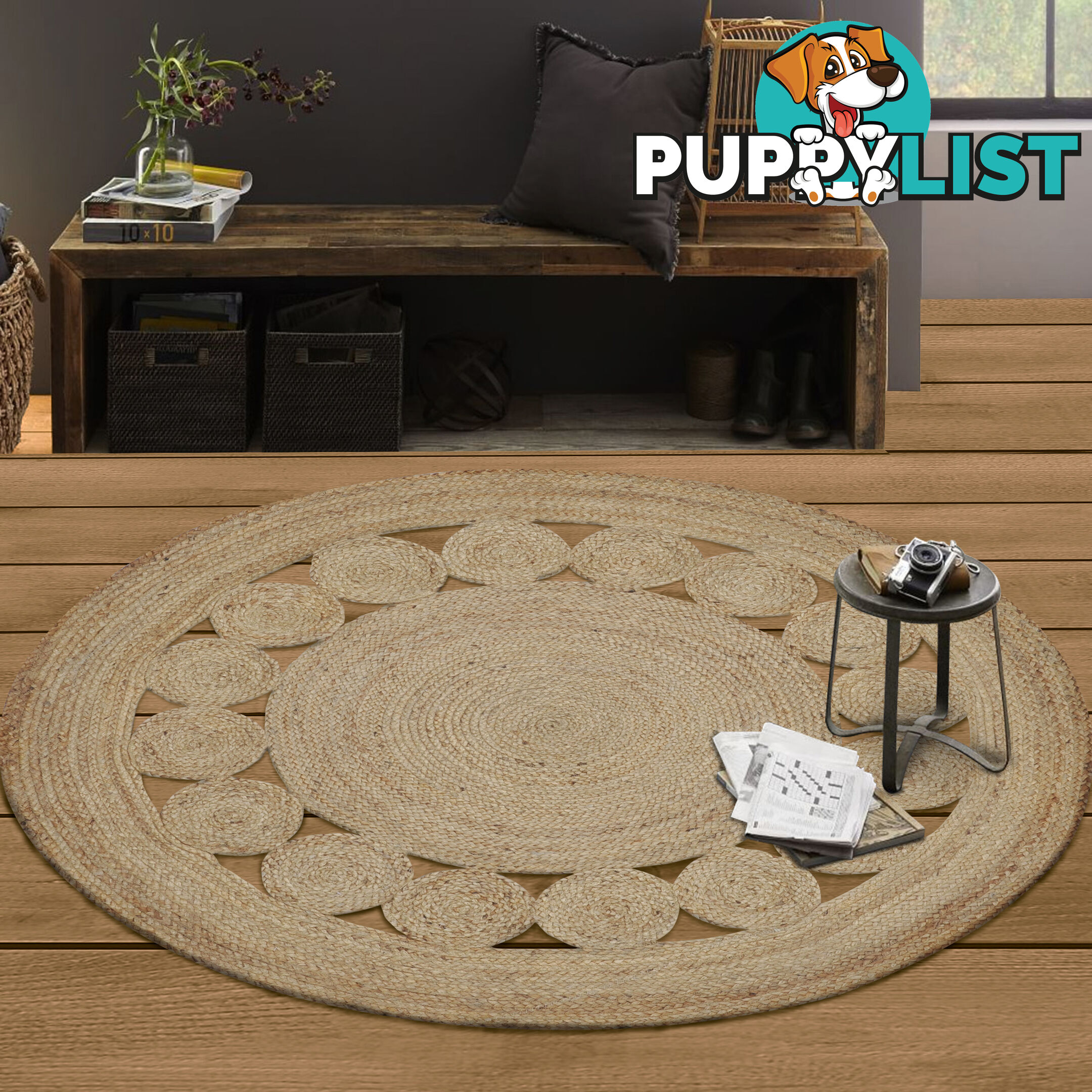 Flower Single Row Rug Natural 200x200cm