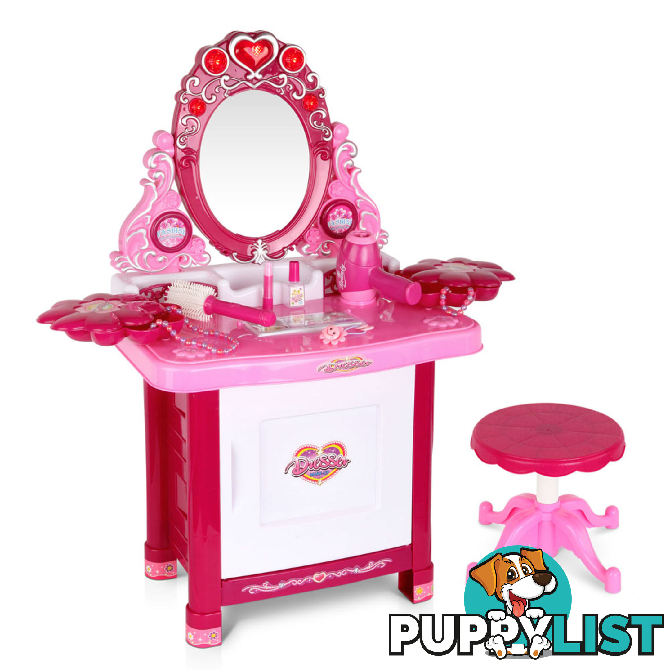 Kids Play Set Make Up Dresser 30 Piece - Pink