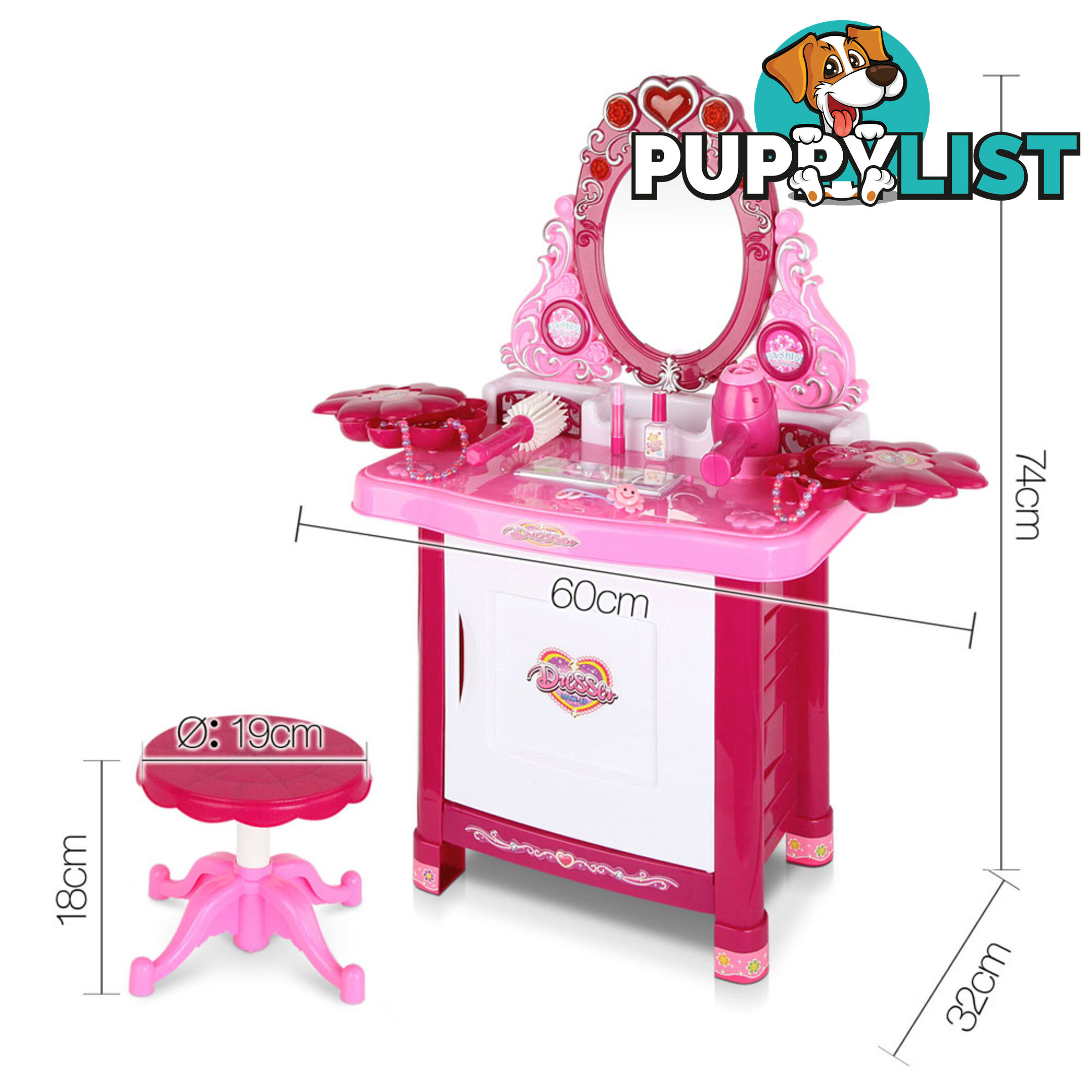 Kids Play Set Make Up Dresser 30 Piece - Pink