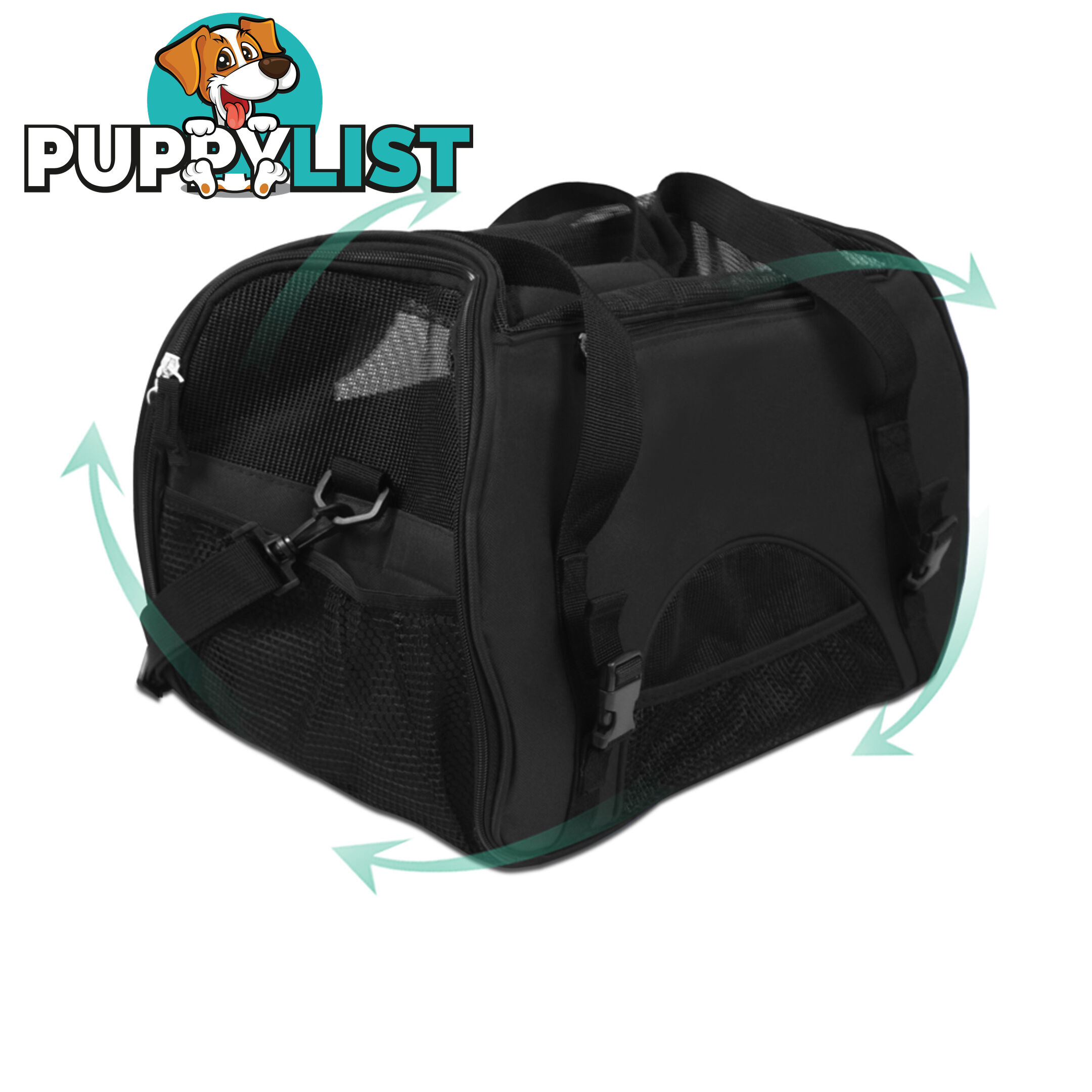 Portable Pet Carrier with Safety Leash - Black