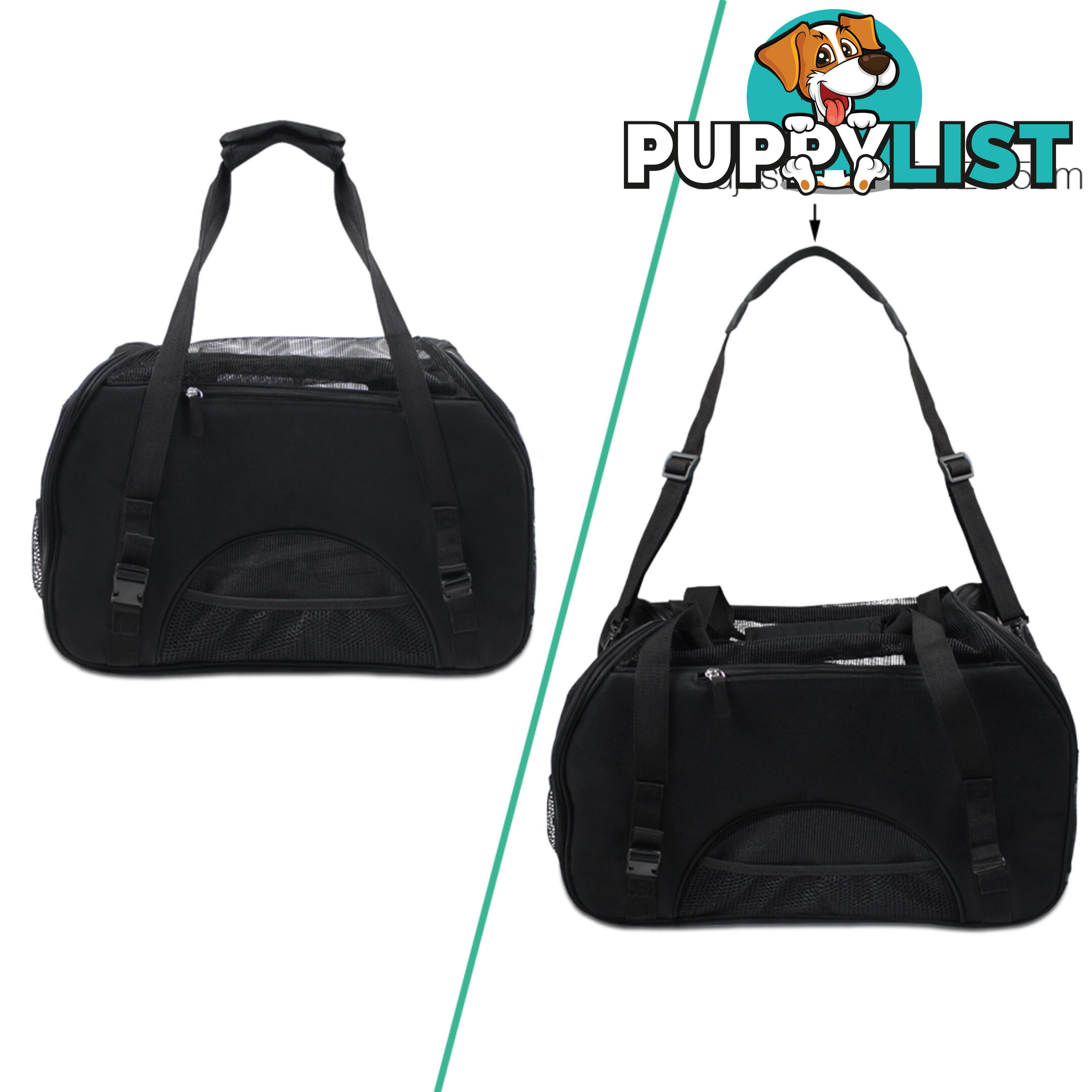 Portable Pet Carrier with Safety Leash - Black