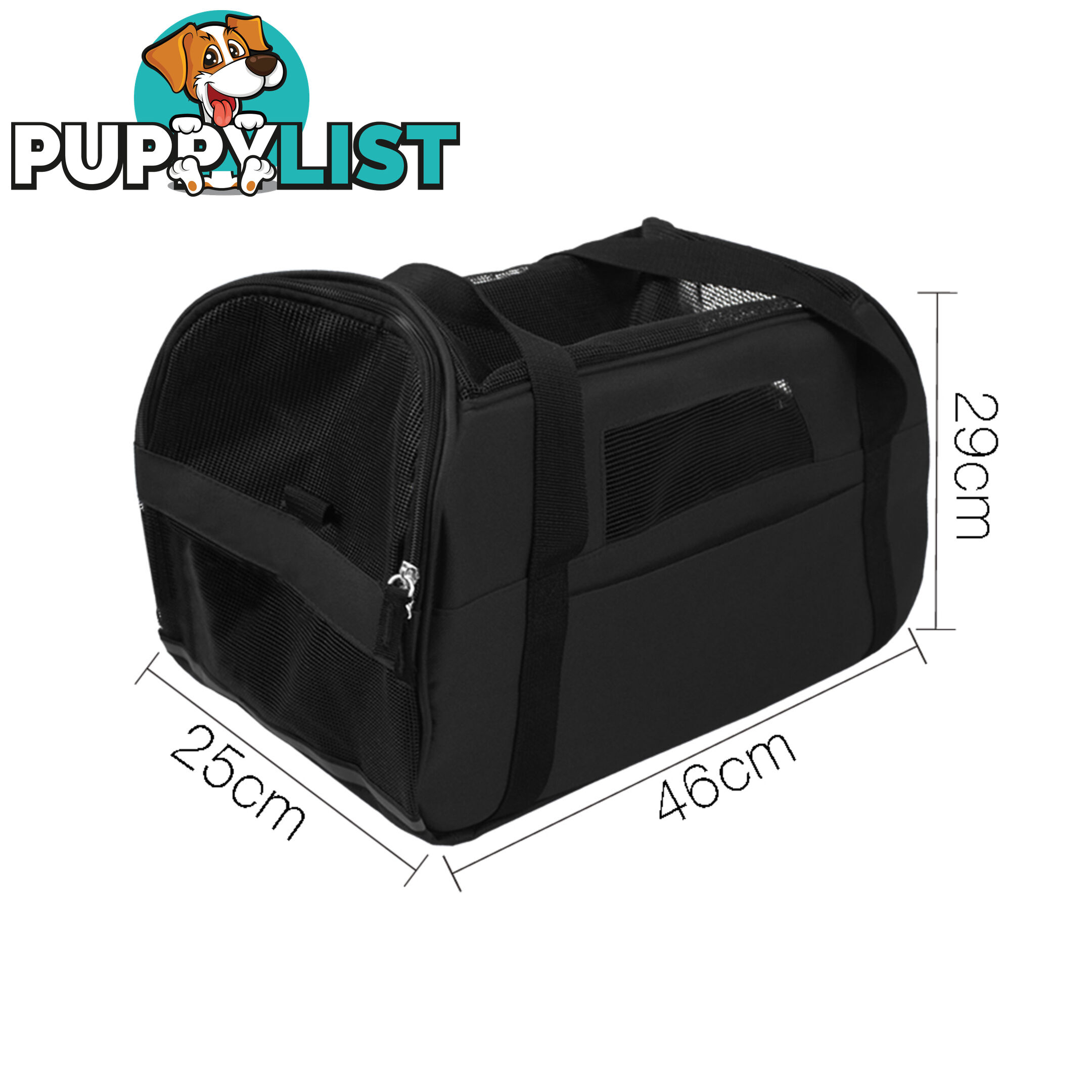 Portable Pet Carrier with Safety Leash - Black