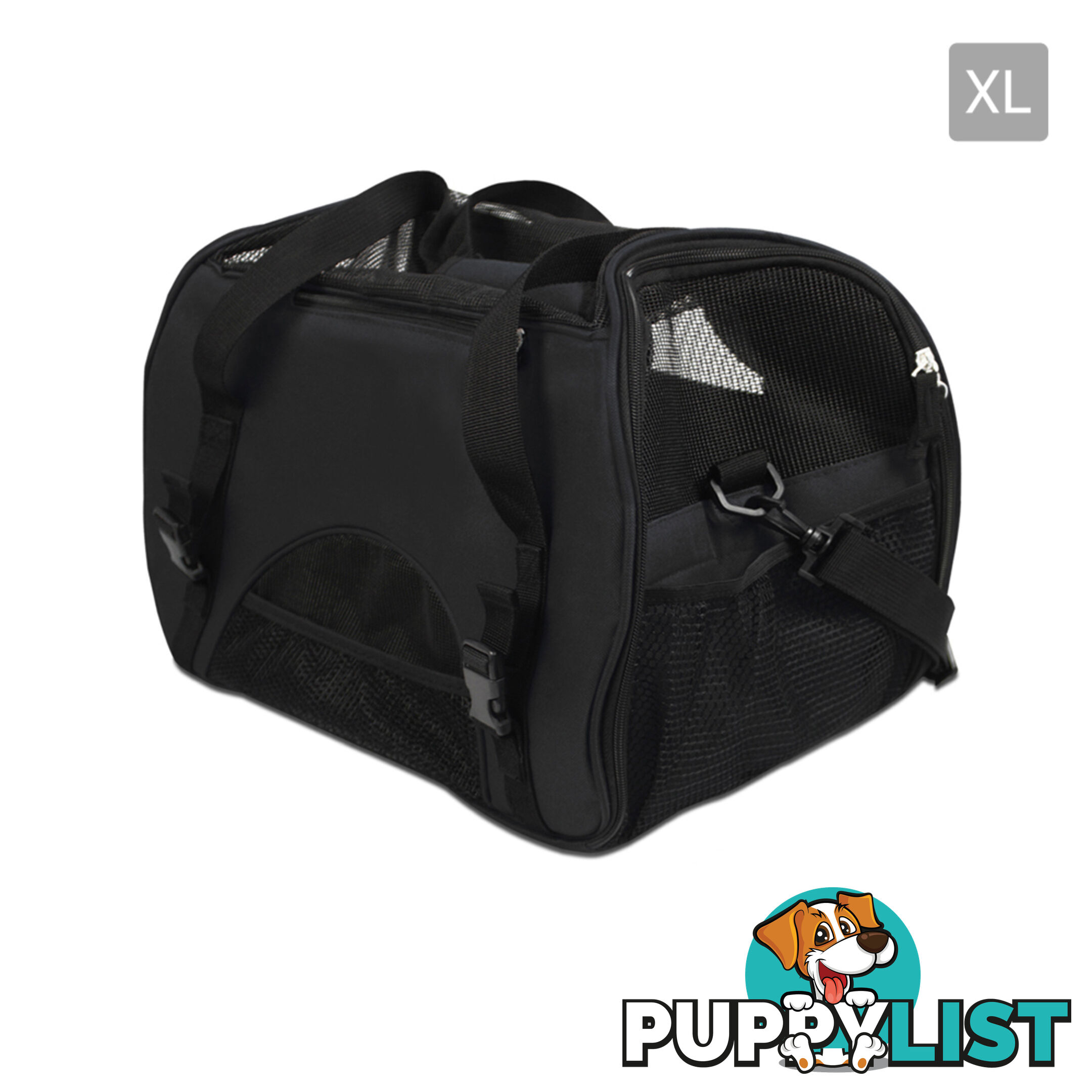 Portable Pet Carrier with Safety Leash - Black