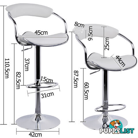 Set of 2 PU Leather Kitchen Bar Stool White