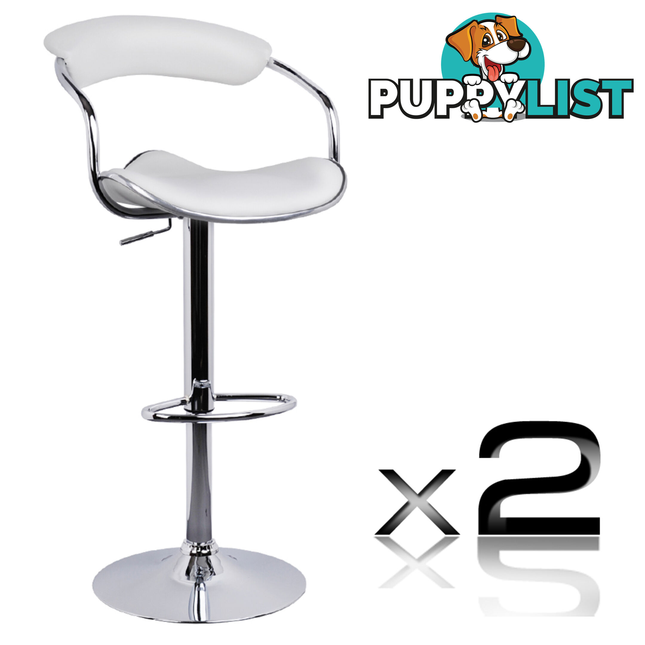 Set of 2 PU Leather Kitchen Bar Stool White