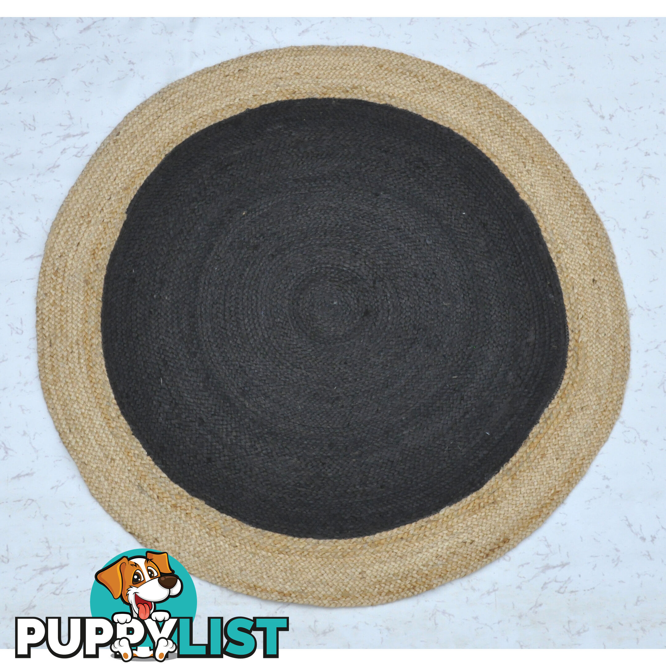 Jute Round Black Rug Black & Natural 120x120cm