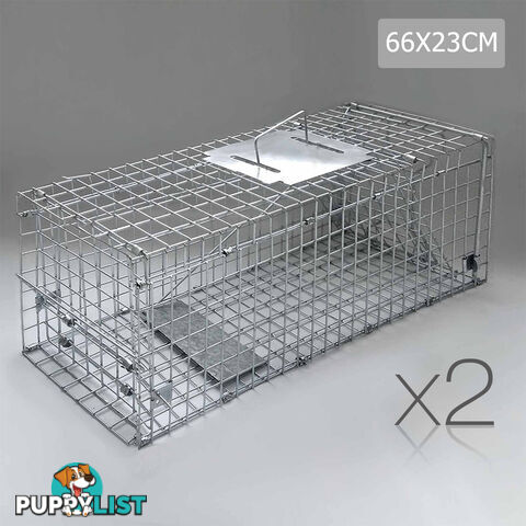 Set of 2 Humane Animal Trap Cage 66 x 23 x 25cm Silver