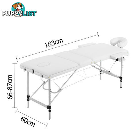 Portable Aluminium 3 Fold Massage Table Chair Bed White 60cm