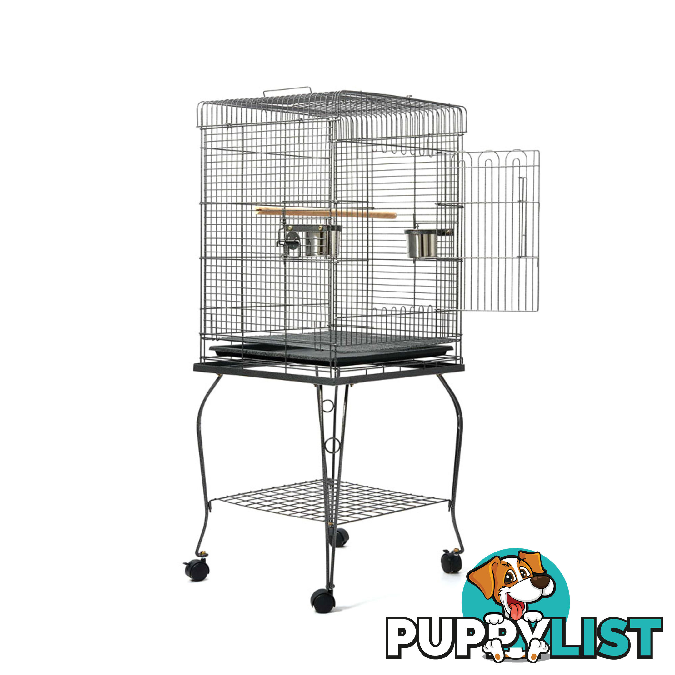 Parrot Pet Aviary Bird Cage w/ Open Roof 145cm Black