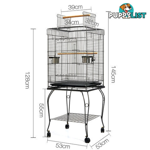 Parrot Pet Aviary Bird Cage w/ Open Roof 145cm Black