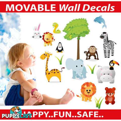 Medium Size Cute Zoo Animals Kids Wall Stickers - Totally Movable