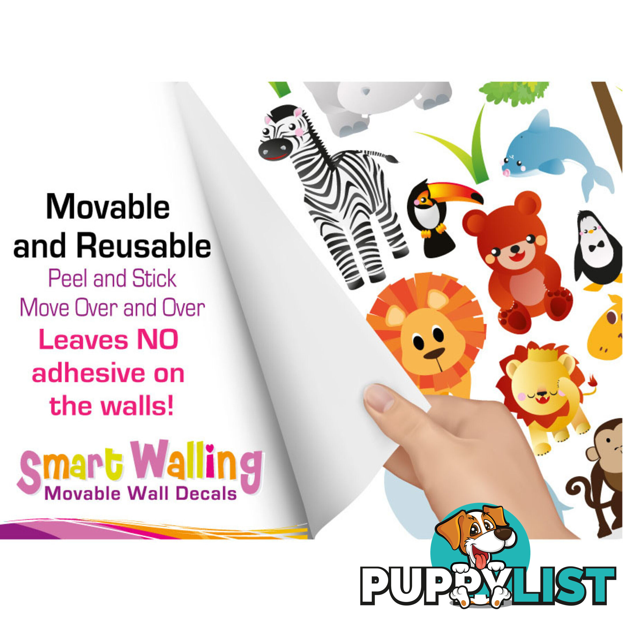 Medium Size Cute Zoo Animals Kids Wall Stickers - Totally Movable