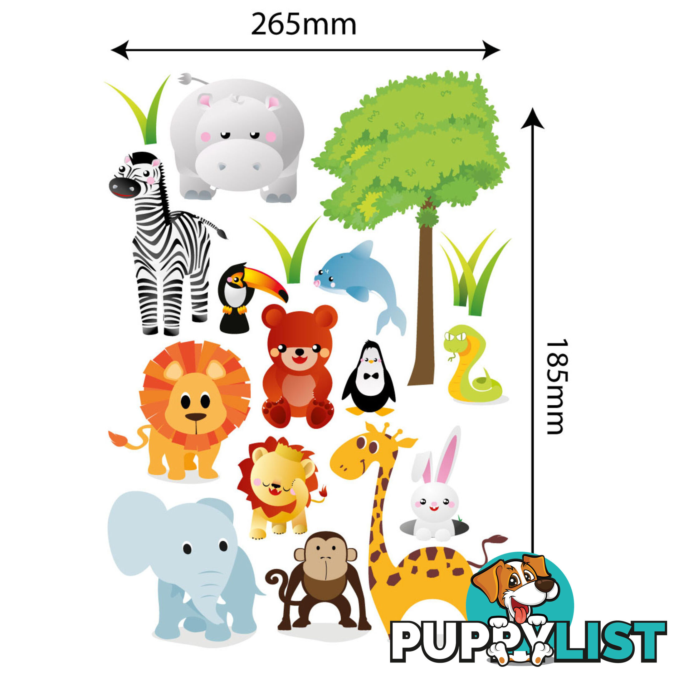 Medium Size Cute Zoo Animals Kids Wall Stickers - Totally Movable