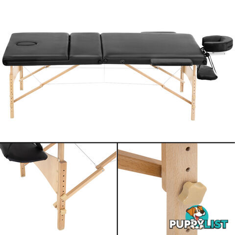 Portable Wooden 3 Fold Massage Table Chair Bed Black 70 cm