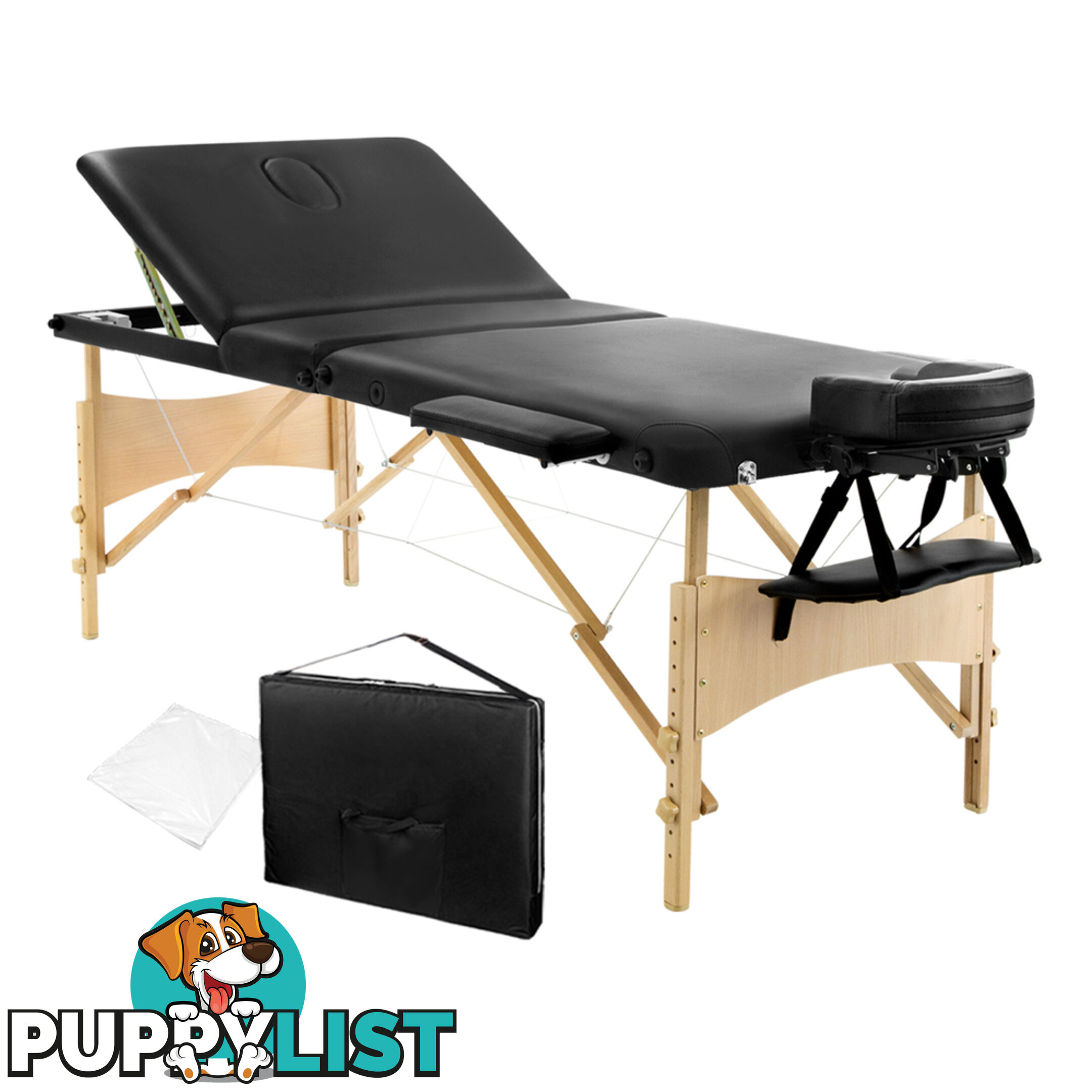 Portable Wooden 3 Fold Massage Table Chair Bed Black 70 cm