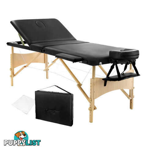 Portable Wooden 3 Fold Massage Table Chair Bed Black 70 cm