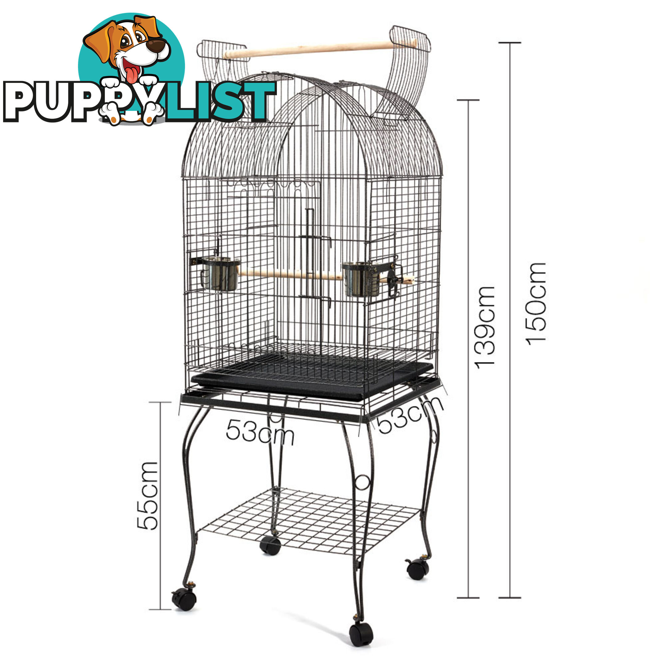 Parrot Pet Aviary Bird Cage w/ Open Roof 150cm Black