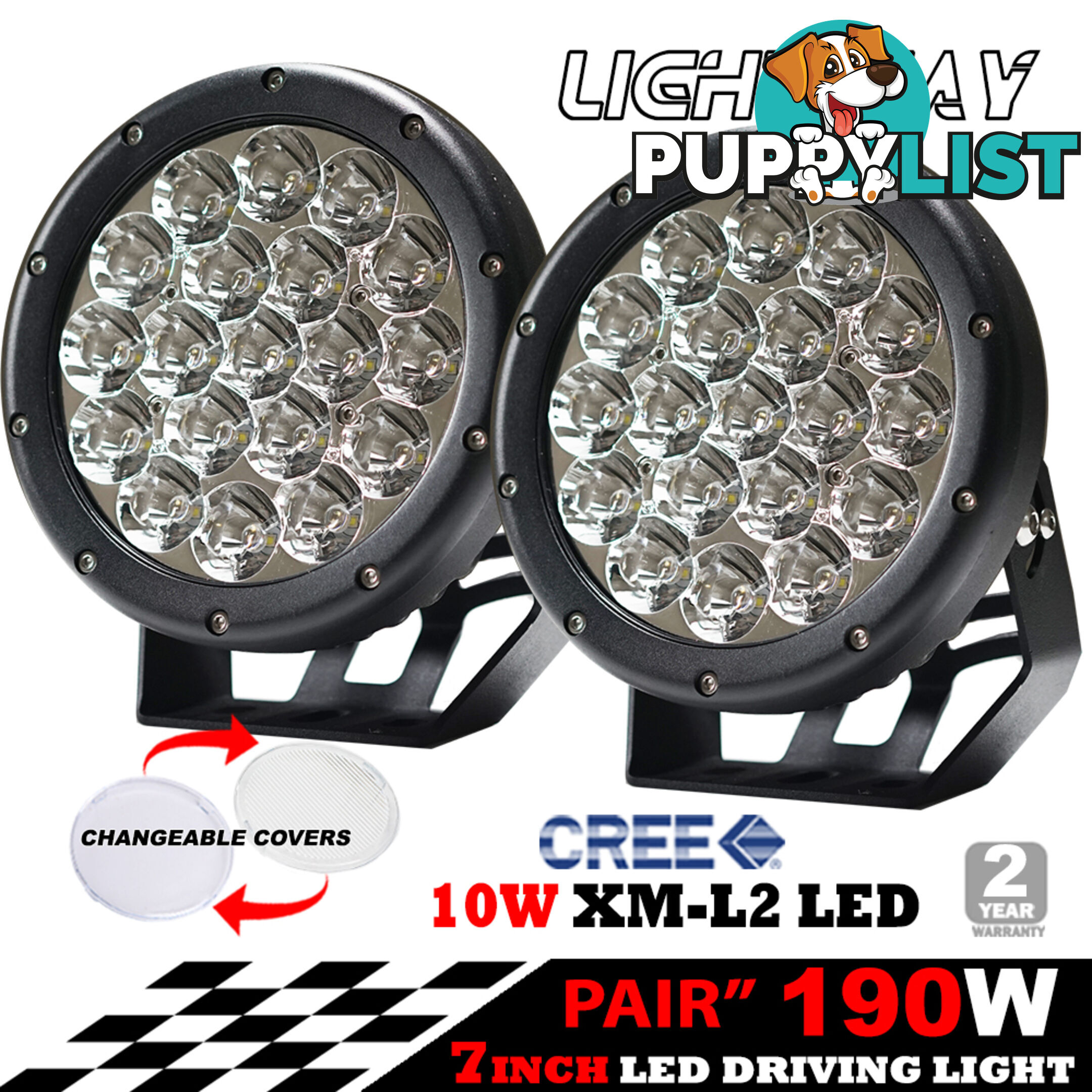 Pair 7inch 190w Cree LED Driving Light Black Spotlight Offroad HID 4x4 ATV