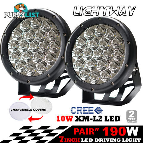 Pair 7inch 190w Cree LED Driving Light Black Spotlight Offroad HID 4x4 ATV