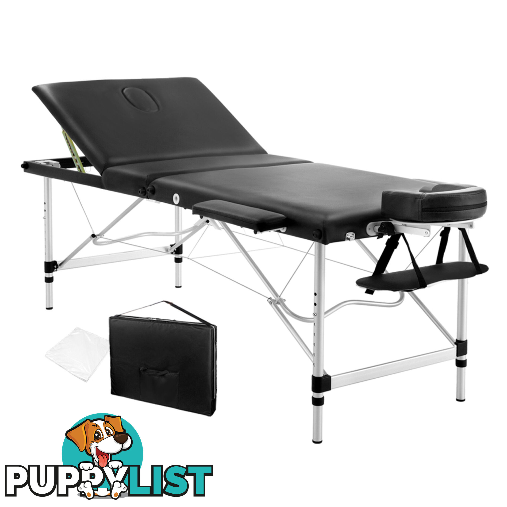 Portable Aluminium 3 Fold Massage Table Chair Bed Black 75cm