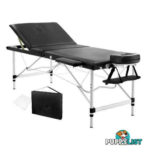 Portable Aluminium 3 Fold Massage Table Chair Bed Black 75cm