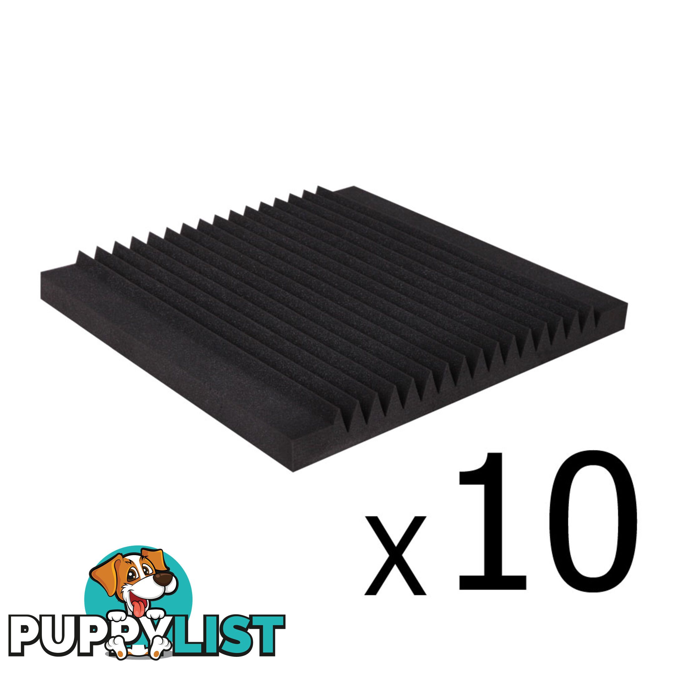 Set of 10 Studio Acoustic Foam Tile Wedge Black 50 x 50 x 5cm