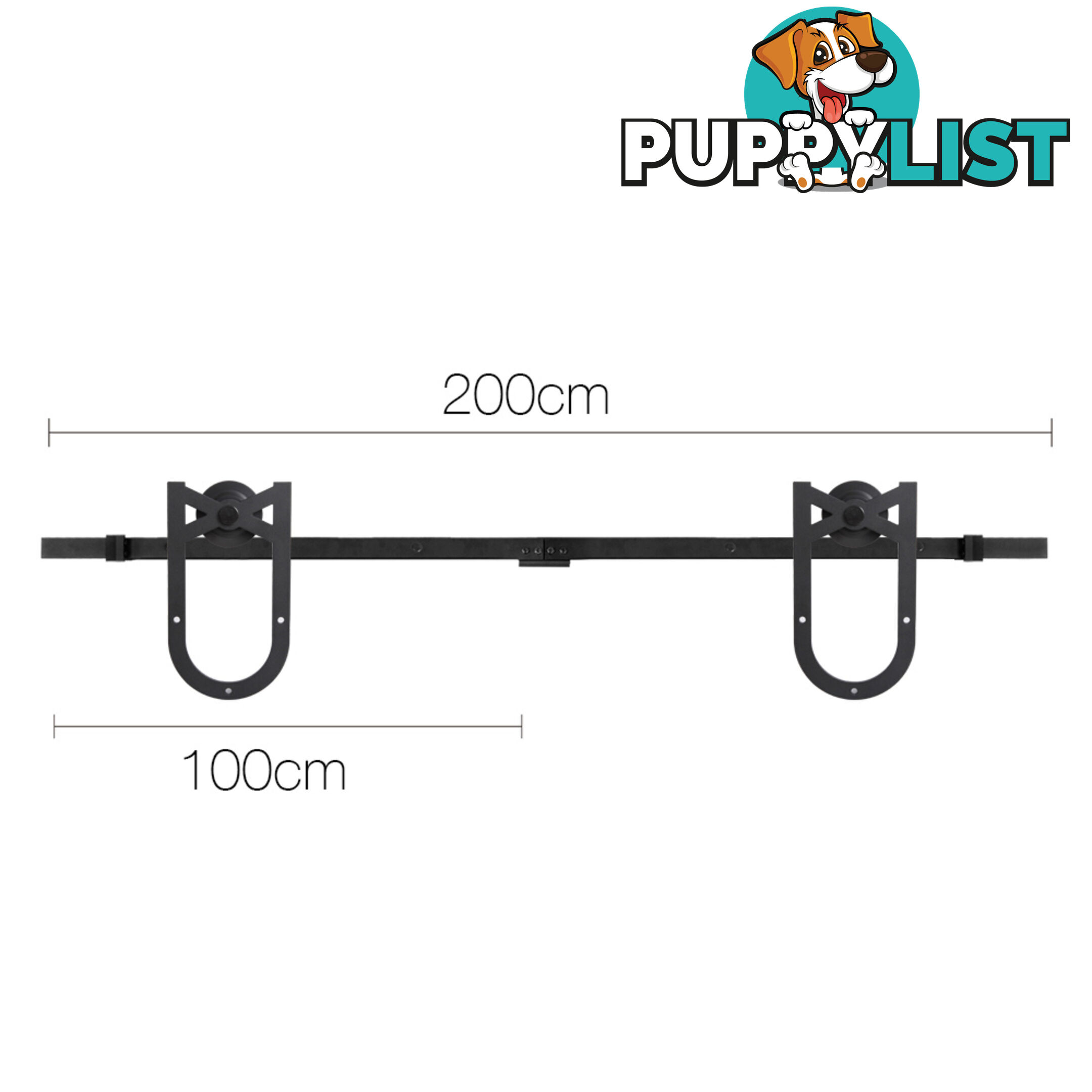 Cross Design Sliding Barn Door Hardware Track Set Powder Coat Steel Black - 2M