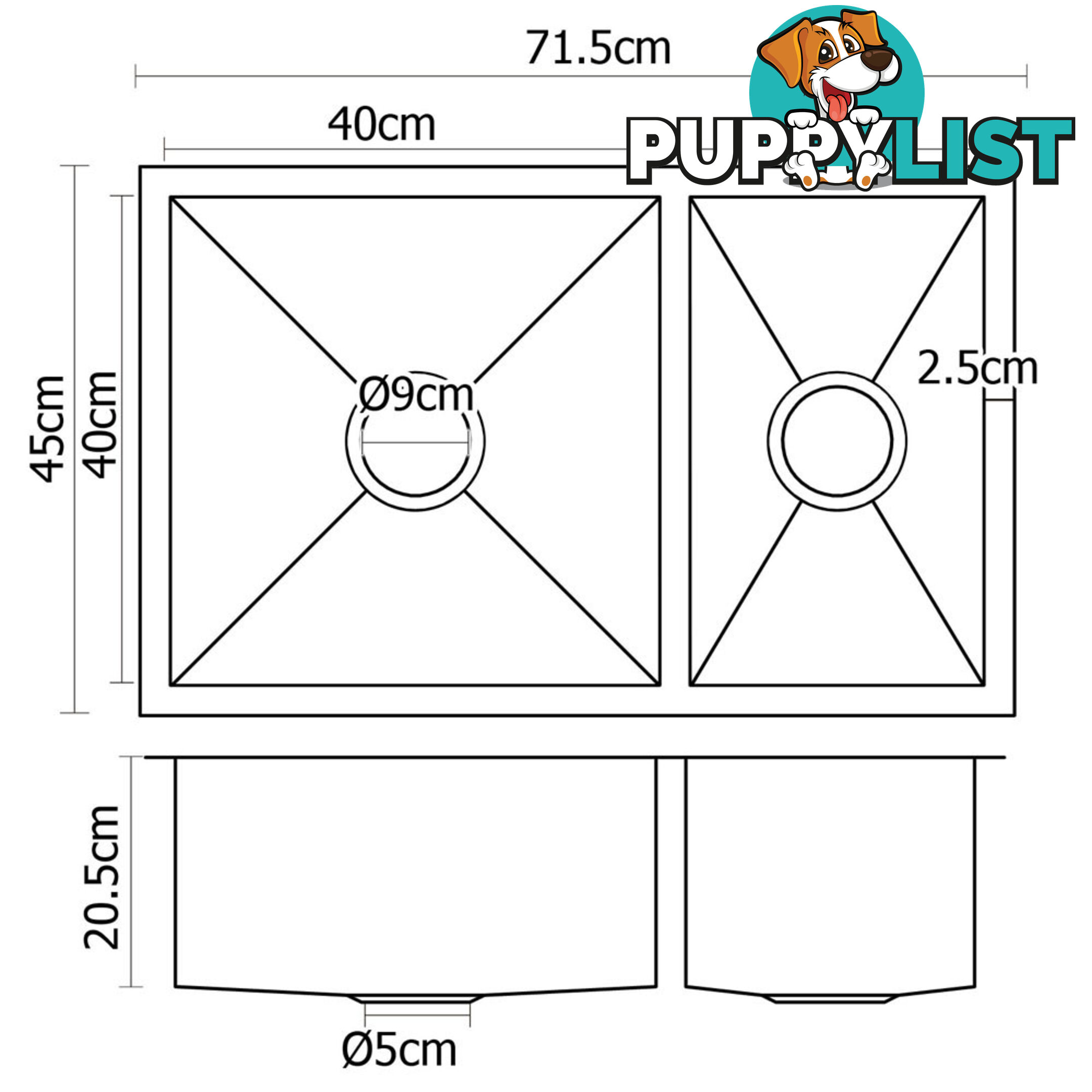 Stainless Steel Kitchen/Laundry Sink w/ Strainer Waste 715x450mm