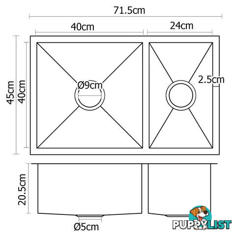 Stainless Steel Kitchen/Laundry Sink w/ Strainer Waste 715x450mm