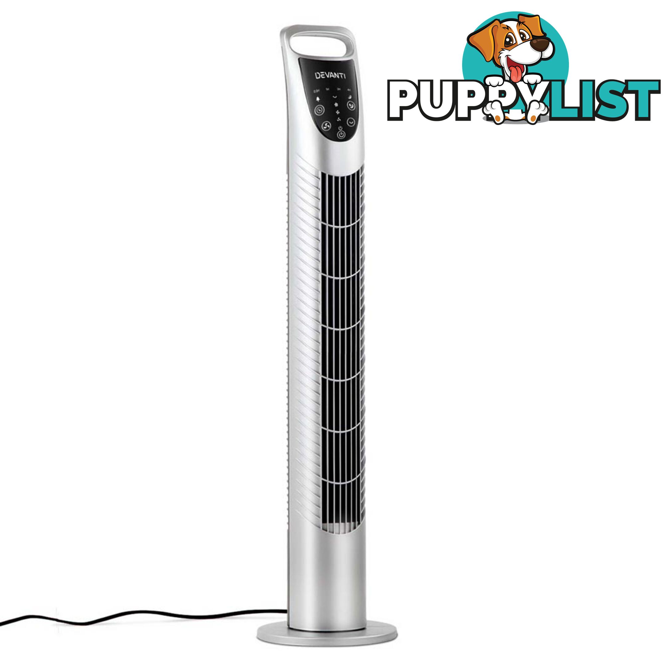 3 Speed Tower Fan  with Remote Control - Silver