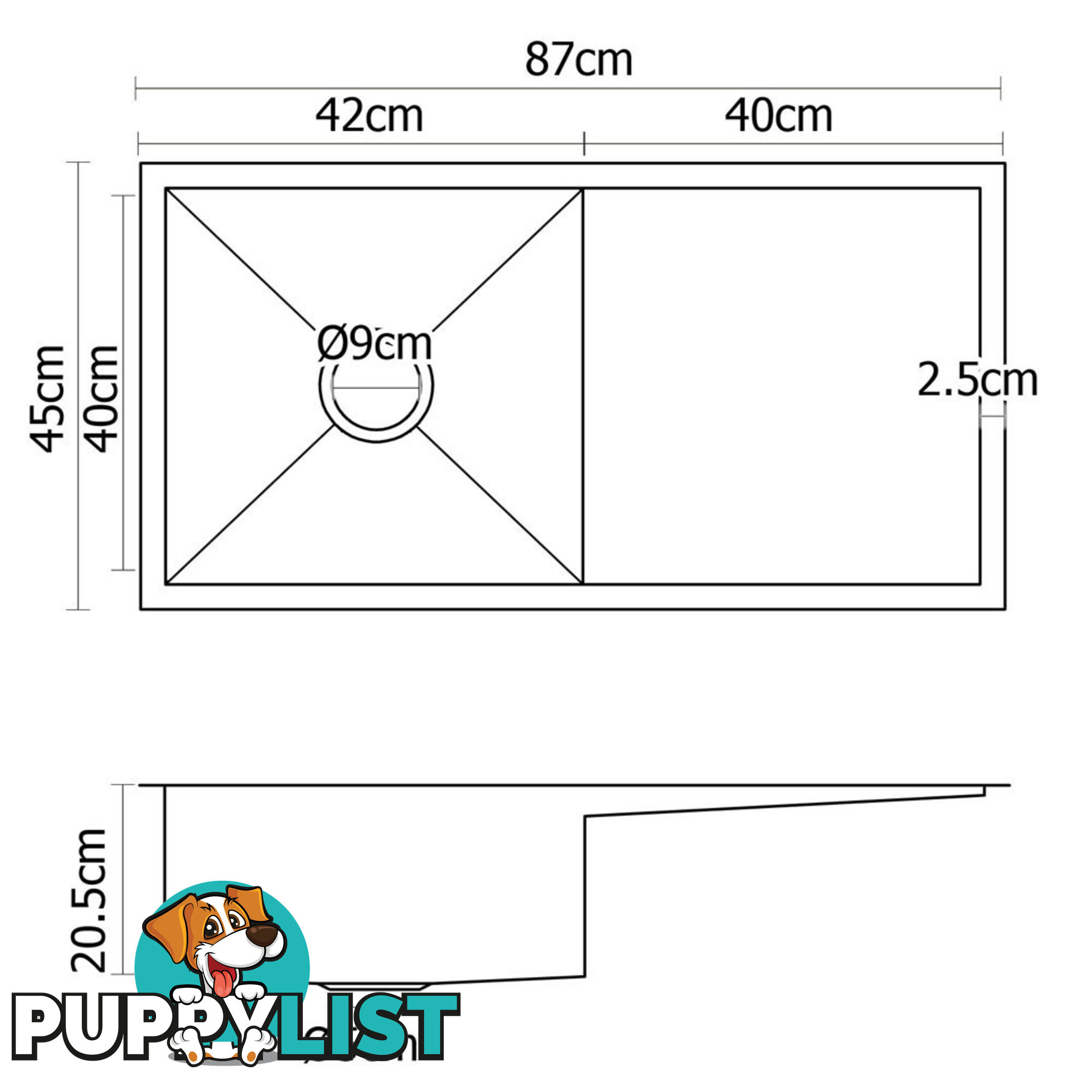 Stainless Steel Kitchen/Laundry Sink w/ Strainer Waste 870x450mm