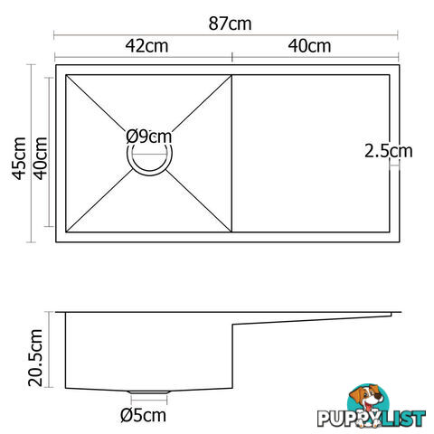 Stainless Steel Kitchen/Laundry Sink w/ Strainer Waste 870x450mm