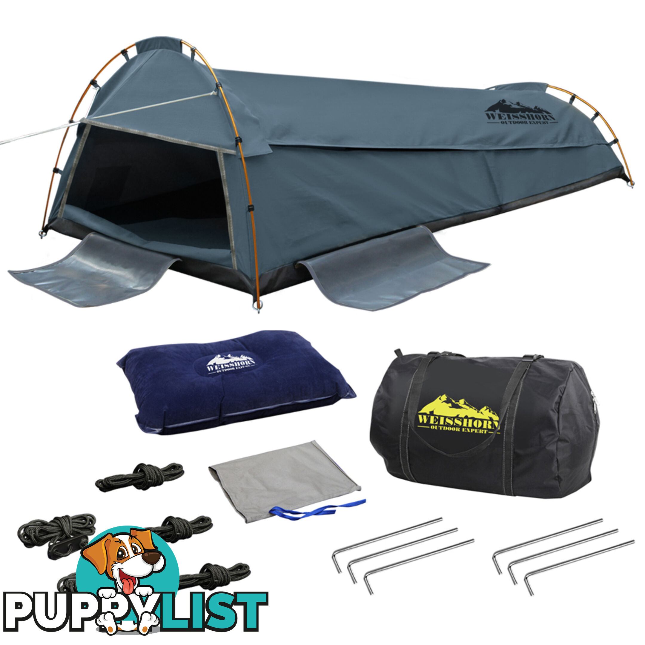 King Single Camping Canvas Swag Tent Navy w/ Air Pillow